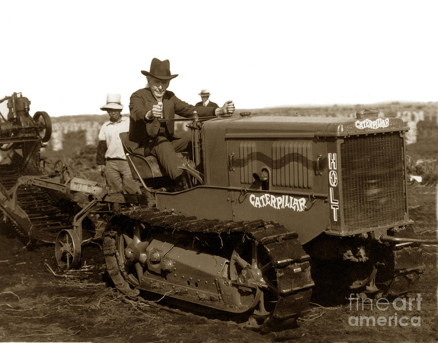 California Photograph -  Mr. Luther Burbank  driving Holt Caterpillar tractor 1924 by Monterey County Historical Society