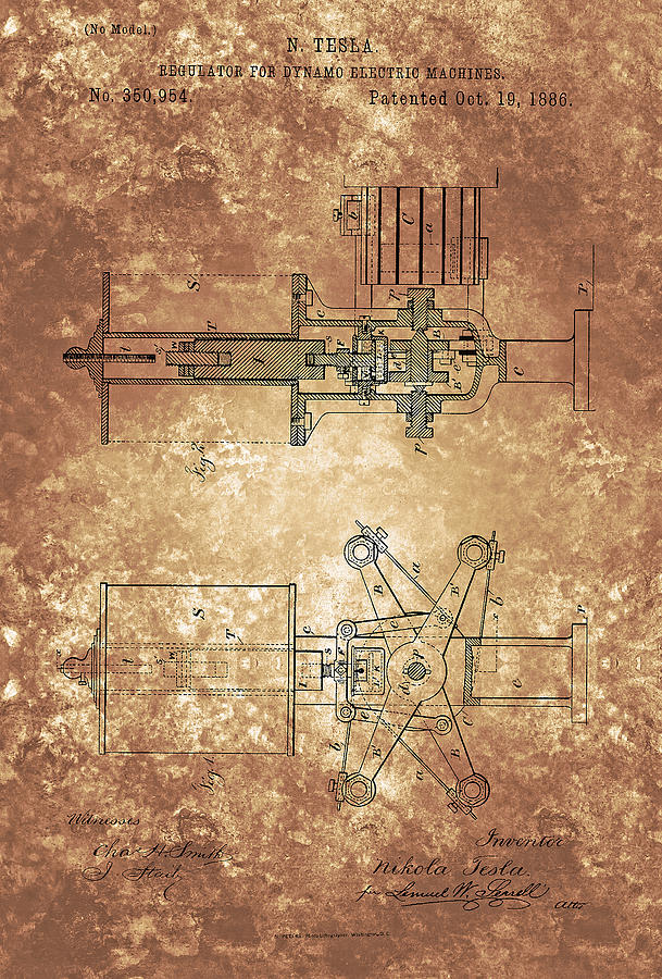  Nikola Tesla Patent Drawing From 1886 Painting by Celestial Images