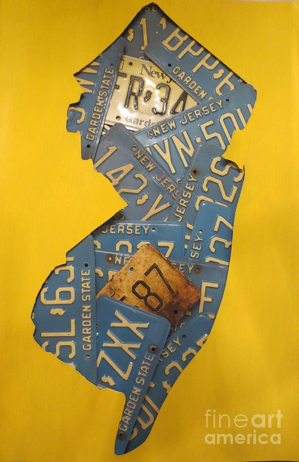  NJ License Plate Collage Painting by Sandra Spincola