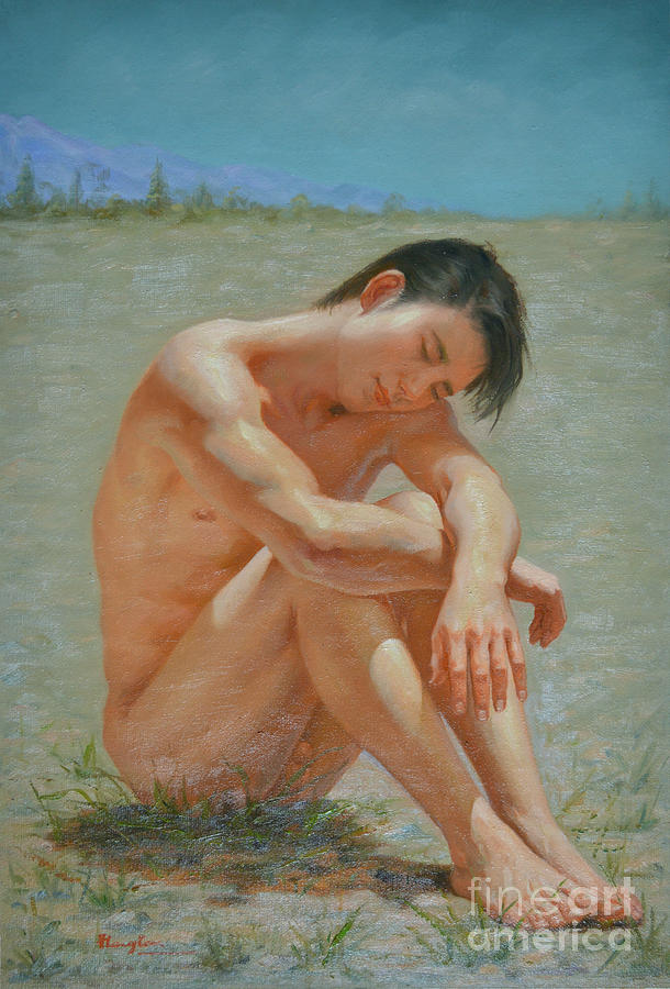  Original Classic  Oil Painting Gay Man Body Art Male Nude #16-2-5-44 Painting by Hongtao Huang