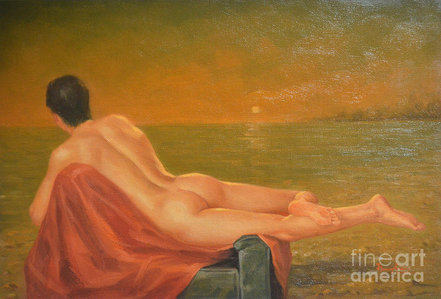  Original Classic Oil Painting Man Body Male Nude -021 Painting by Hongtao Huang