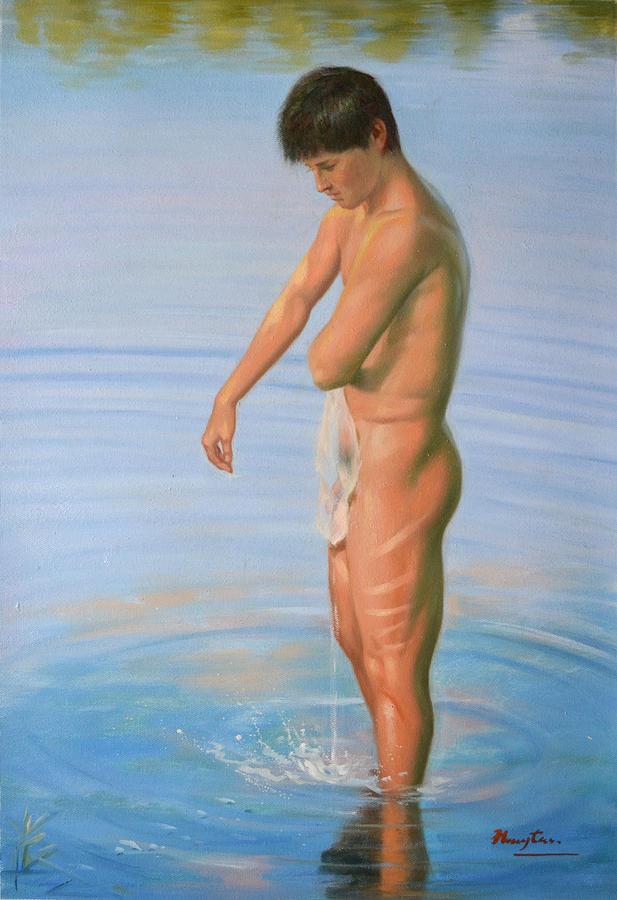  Original Classic Oil Painting Man Body Male Nude #16-2-4-08 Painting by Hongtao Huang