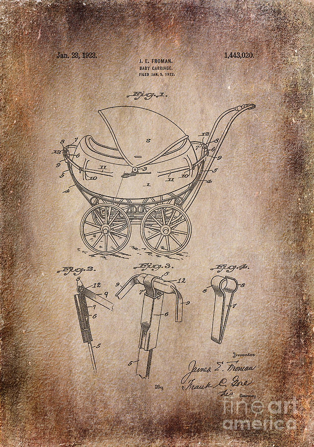  Patent Baby Carriage 1923 Froman Aged Digital Art by Lesa Fine