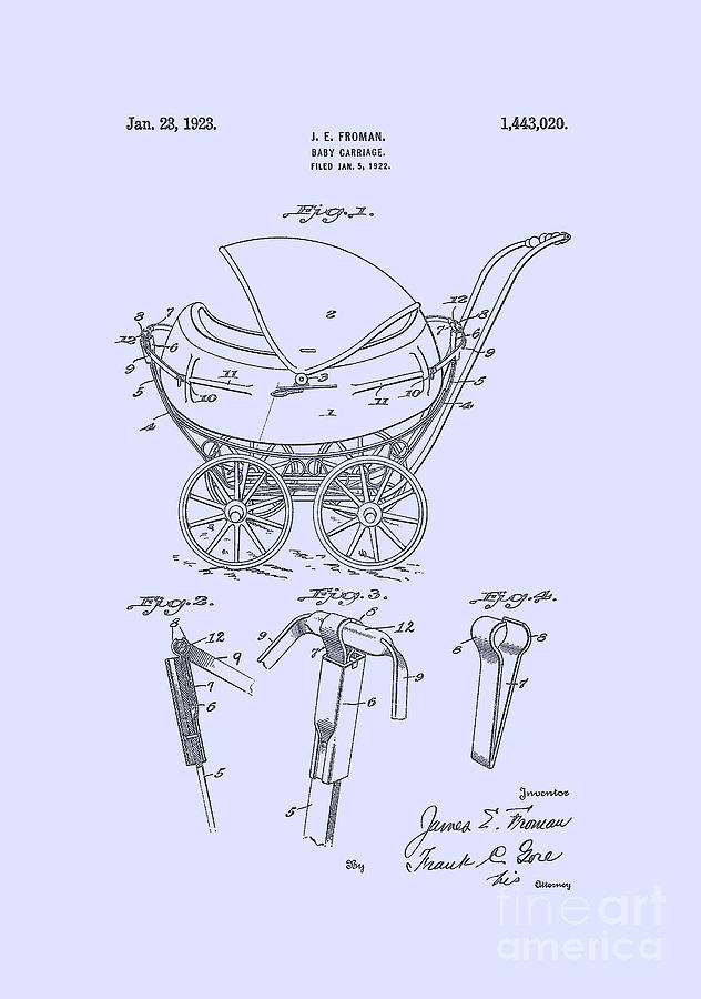  Patent Baby Carriage 1923 Froman Blue Digital Art by Lesa Fine