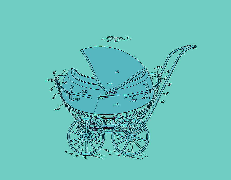  Patent Baby Carriage 1923 Froman-Blue on Green Digital Art by Lesa Fine