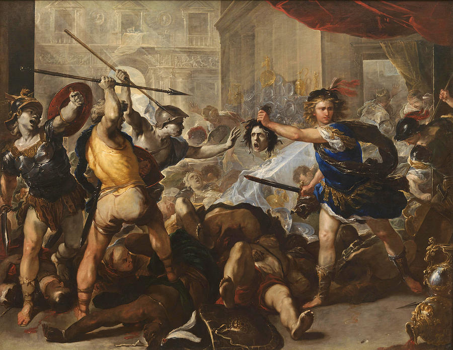  Perseus turning Phineas and his Followers to Stone #3 Painting by Luca Giordano