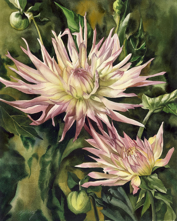  Pink Dahlias Painting by Alfred Ng