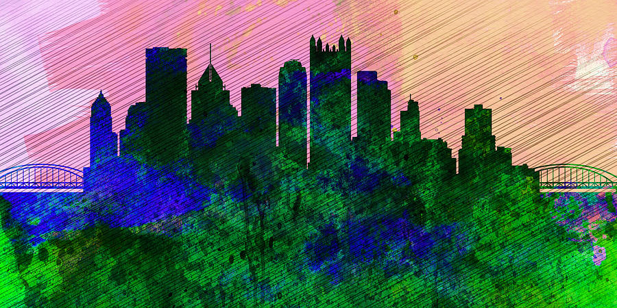 Pittsburgh Painting -  Pittsburgh City Skyline by Naxart Studio
