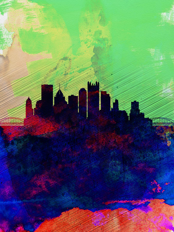 Pittsburgh Painting -  Pittsburgh Watercolor Skyline by Naxart Studio