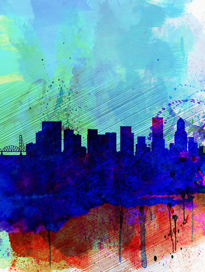 Portland Painting -  Portland Watercolor Skyline by Naxart Studio