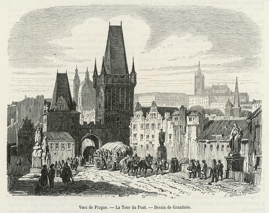 Prague Tour Du Pont Or Bridge Tower Drawing By Mary Evans Picture Library