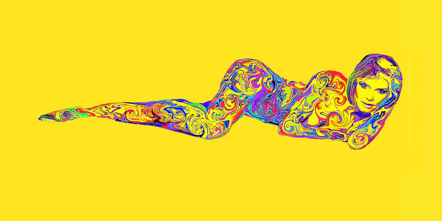  Psychedelic Swirl Girl - Yellow Digital Art by Jane Schnetlage