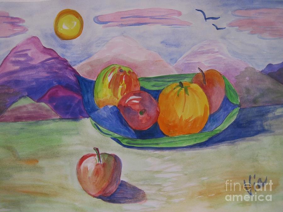  Ptg.Fruit in a landscape 2 Demo Painting by Judy Via-Wolff