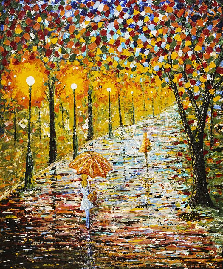  Rainy Autumn Beauty original palette knife painting Painting by Georgeta Blanaru