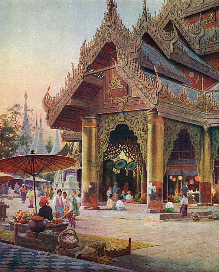 Burma Drawing -  Rangoon Shwe Dagon Pagoda by Mary Evans Picture Library