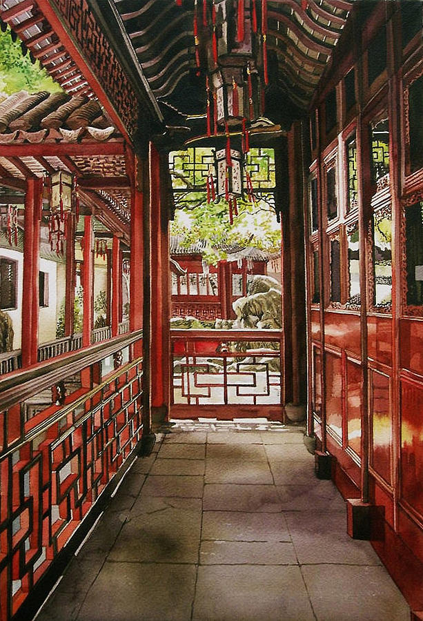  Red Corridor Painting by Alfred Ng