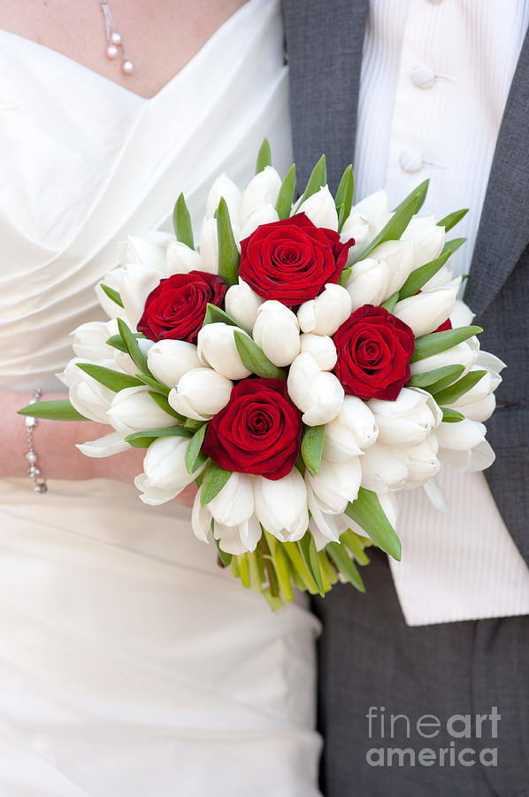  Red Rose And White Tulip Wedding Bouquet Photograph by Lee Avison