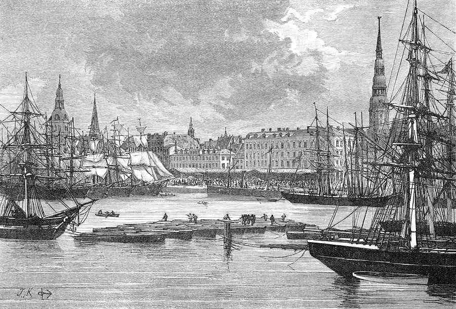 Riga Ships In The Harbour Date Drawing by Mary Evans Picture Library ...