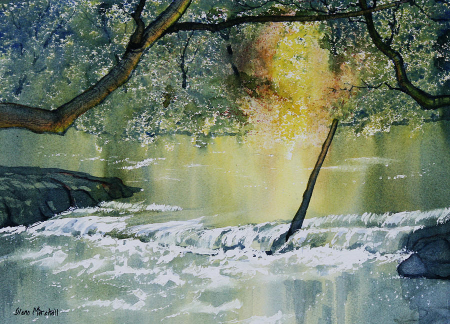 Tree Painting -  River Esk in Full Flow by Glenn Marshall