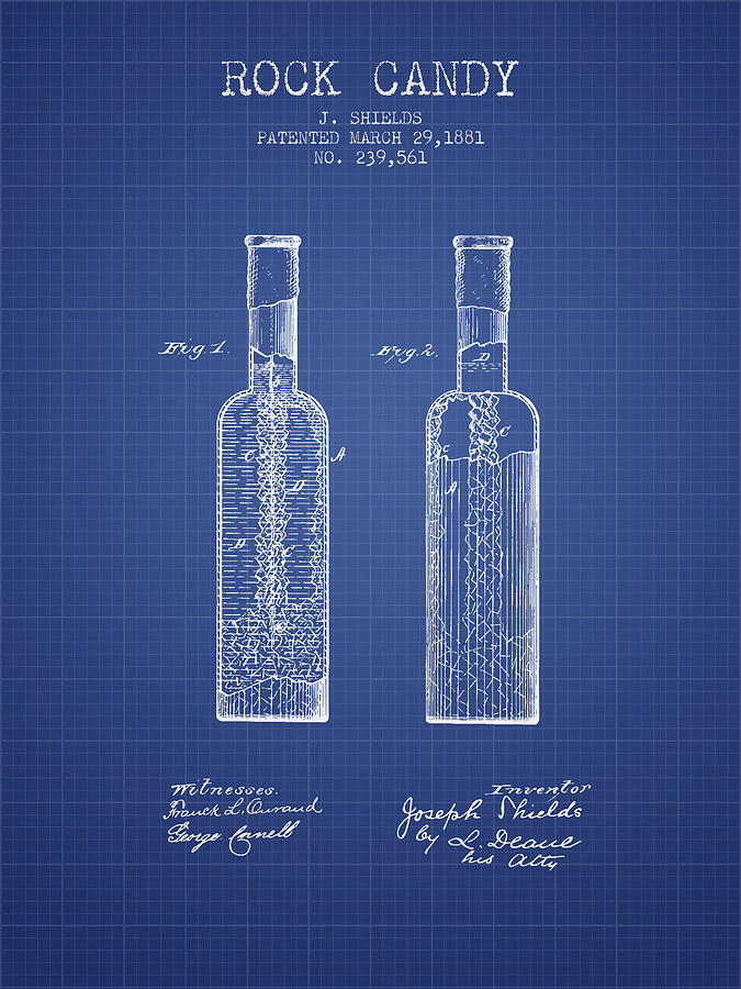 Candy Digital Art -  Rock Candy  Patent from 1881  - Blueprint by Aged Pixel