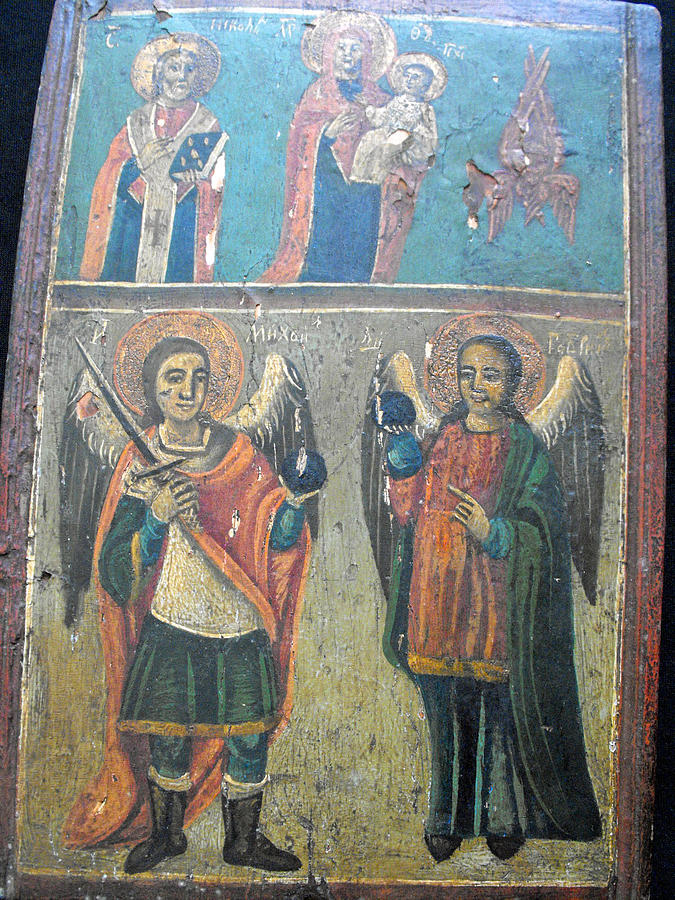 Romanian Icons Painting -  Romanian icon with folk painting decorations by Anonymous