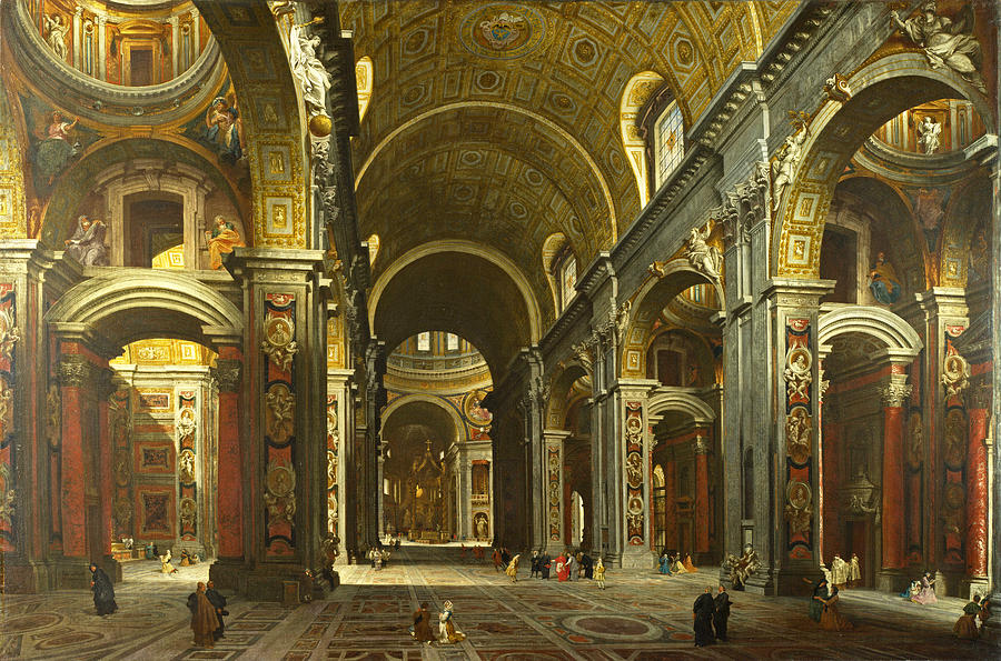  Rome. The Interior of St Peters #1 Painting by Giovanni Paolo Panini