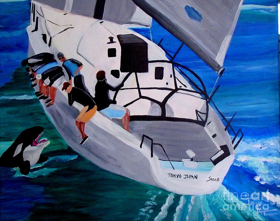  Sailboat with an Orca Painting by Jayne Kerr 