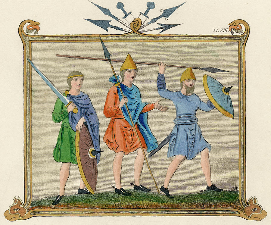 Saxon Soldiers With Spears, Broad Drawing by Mary Evans Picture Library ...