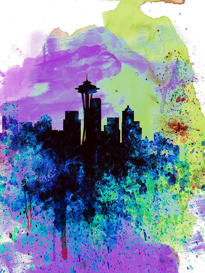 Seattle Painting -  Seattle Watercolor Skyline 1 by Naxart Studio