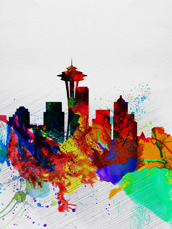 Seattle Painting -  Seattle Watercolor Skyline 2 by Naxart Studio