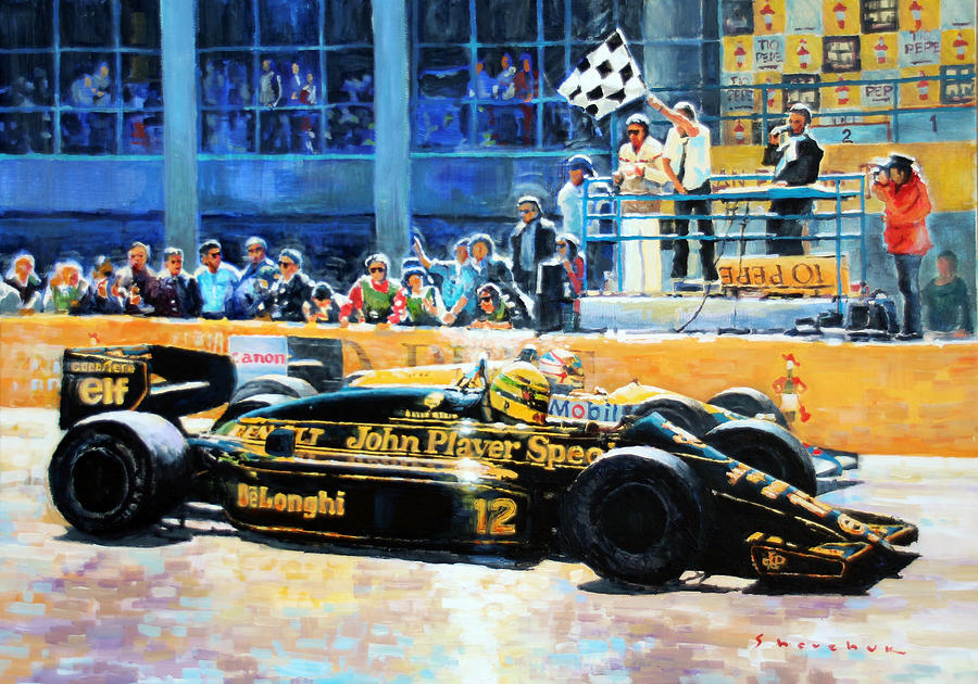 Automotive Painting - Senna vs Mansell F1 Spanish GP 1986 by Yuriy Shevchuk