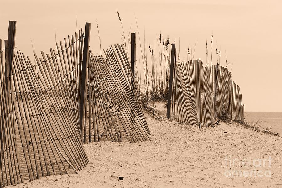 Sunset Photograph -  Sepia beach fence by Michelle Powell