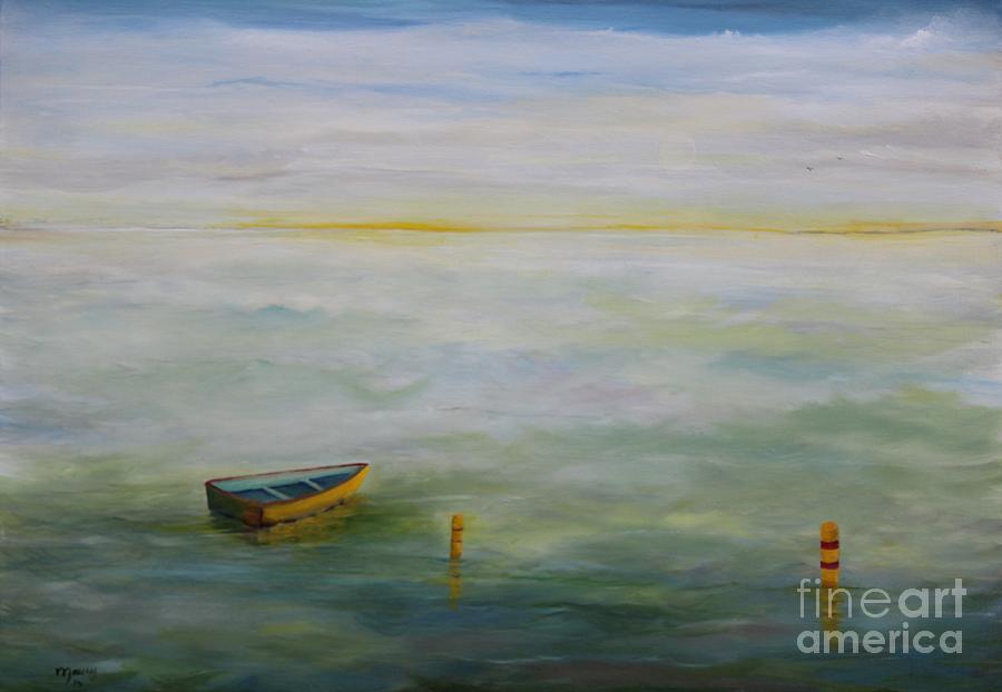  Silver Ocean Yellow boat Painting by Alicia Maury