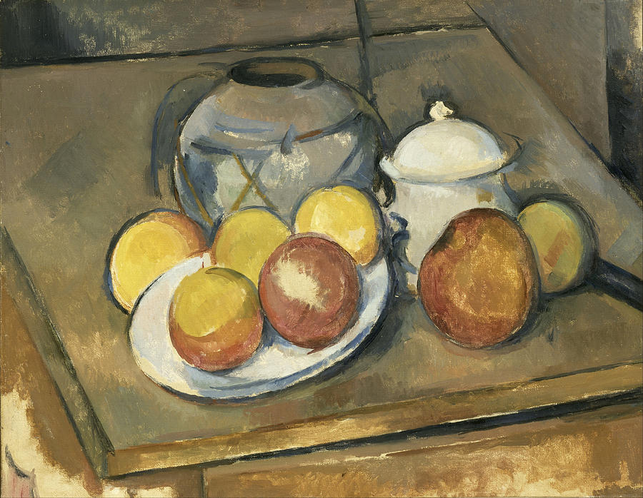  Straw-Trimmed Vase.Sugar Bowl and Apples Painting by Paul Cezanne