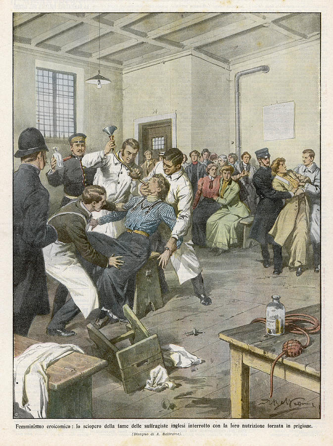 Suffragette Drawing -  Suffragettes Force-fed In  Prison by Mary Evans Picture Library