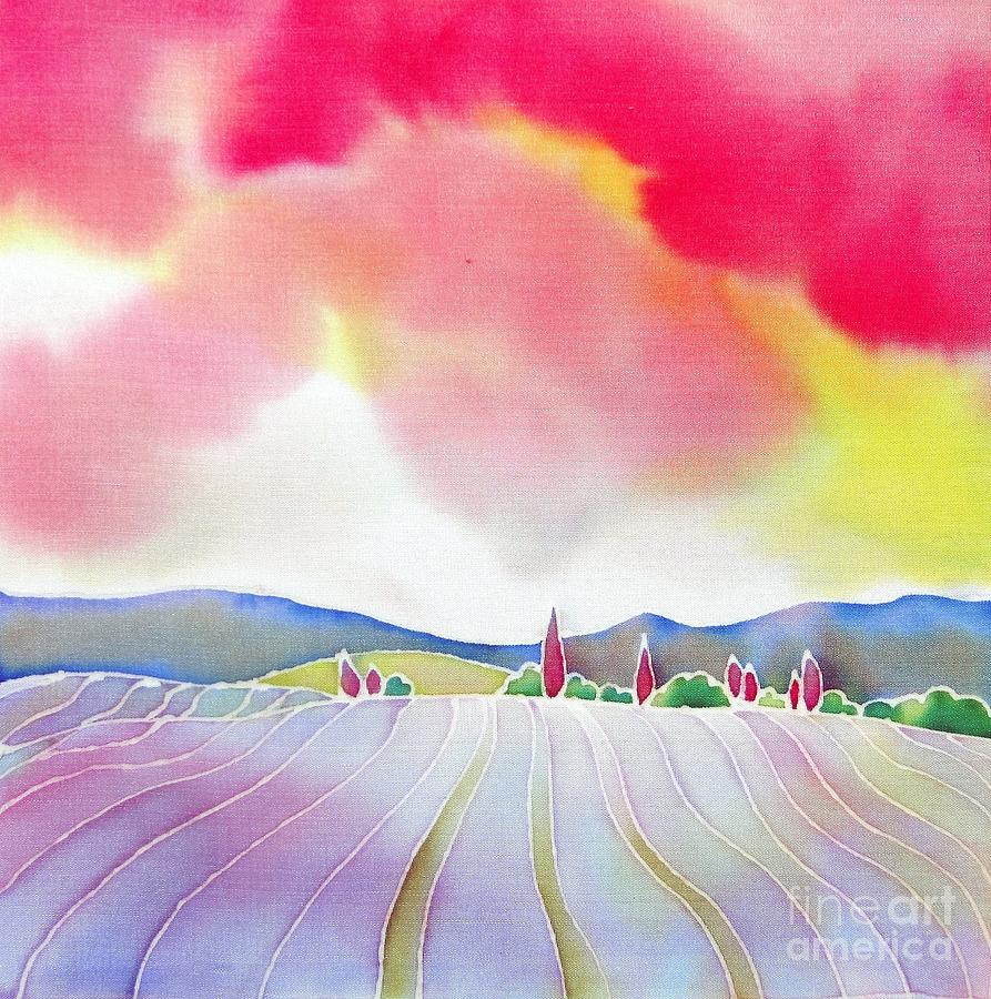  Sunset on the lavender farm Painting by Hisayo OHTA