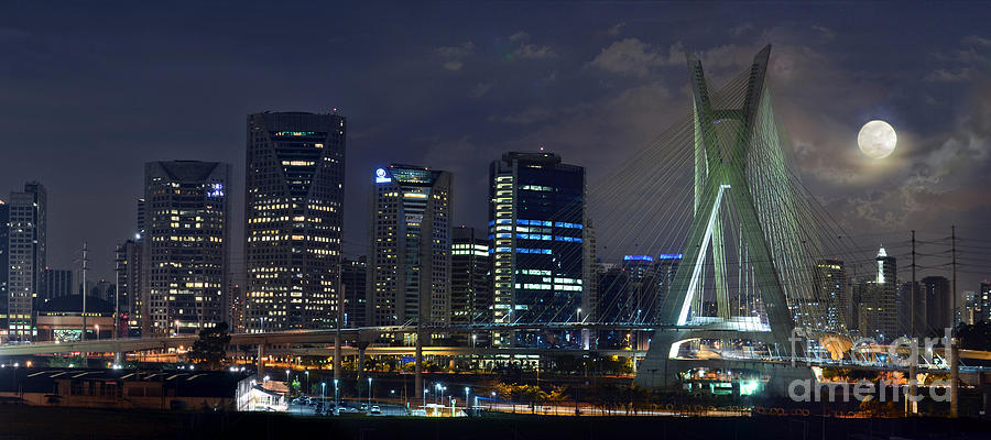  Supermoon in Sao Paulo - Brazil Skyline Photograph by Carlos Alkmin