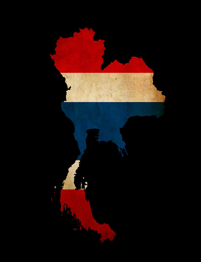 Thailand Outline Map With Grunge Flag Photograph