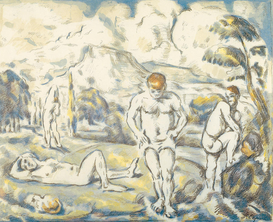  The bathers large plate Painting by Paul Cezanne