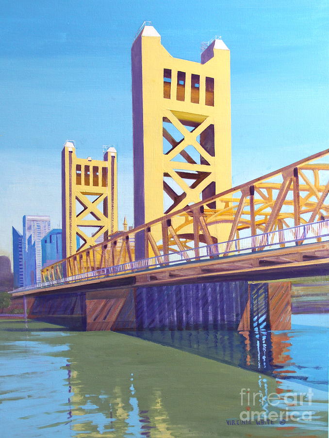 Sacramento Painting -  The Tower Bridge Towers Over the Sacramento River by Virginia White