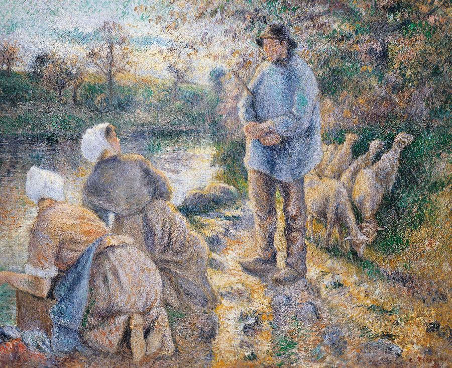 The Washerwomen Painting by Camille Pissarro