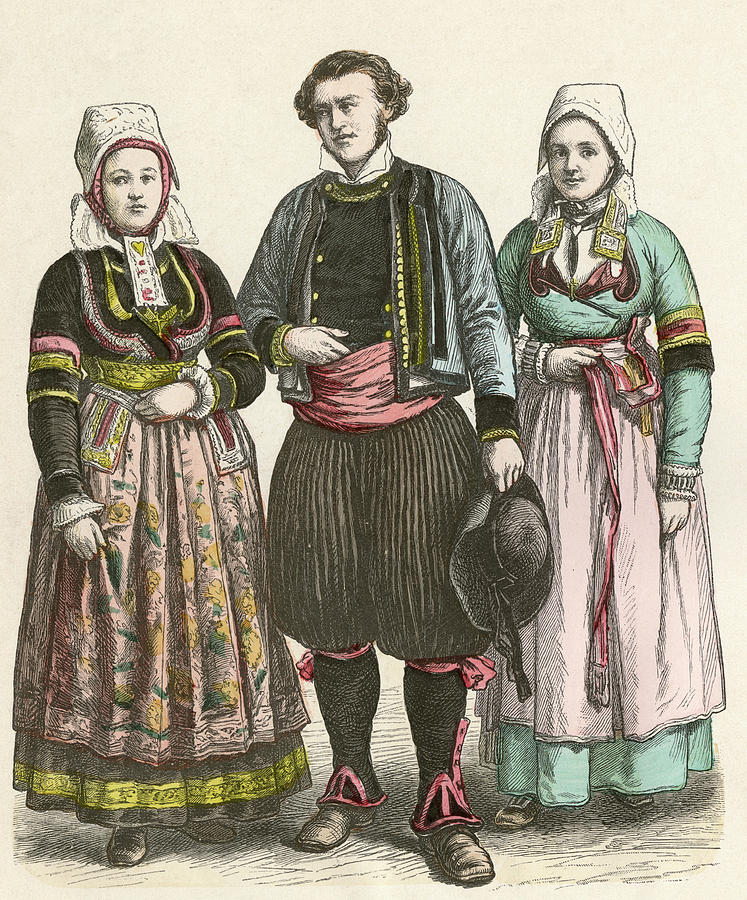 Racial Drawing -  Three Bretons In Traditional Costume by Mary Evans Picture Library