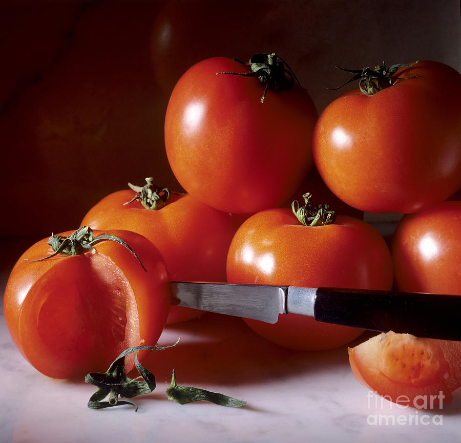  Tomatoes and a knife Photograph by Bernard Jaubert