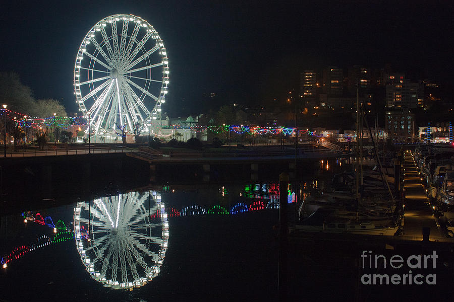 Torquay Marina And Ferris Wheel at Night Photograph by Terri Waters