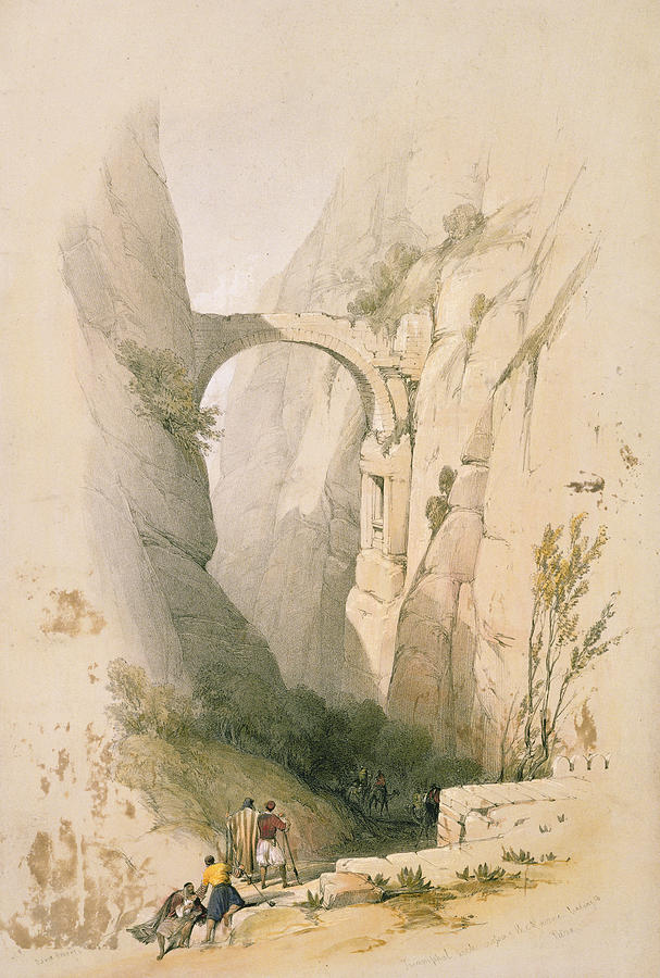 David Roberts Painting -  Triumphal Arch crossing the Ravine leading to Petra by David Roberts