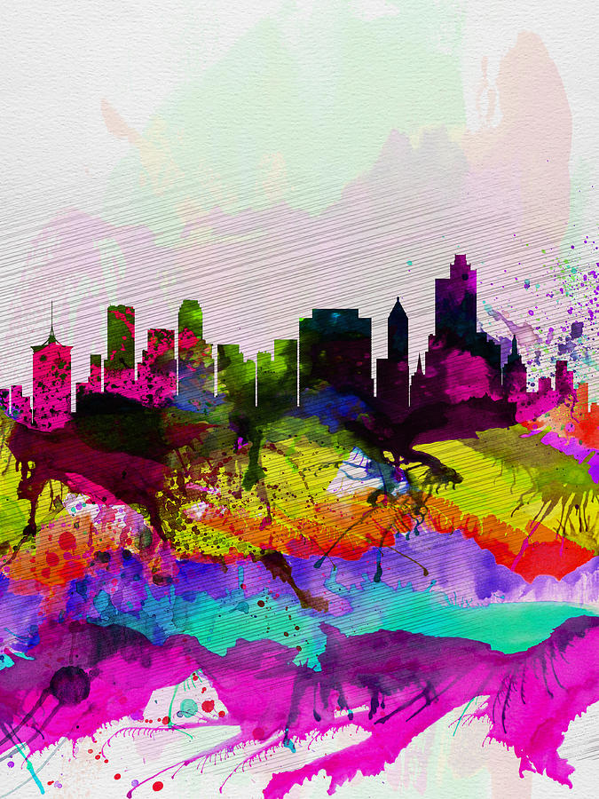 Tulsa Painting -  Tulsa Watercolor Skyline by Naxart Studio
