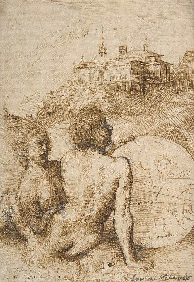 Titian Drawing -  Two Satyrs in a Landscape by Titian