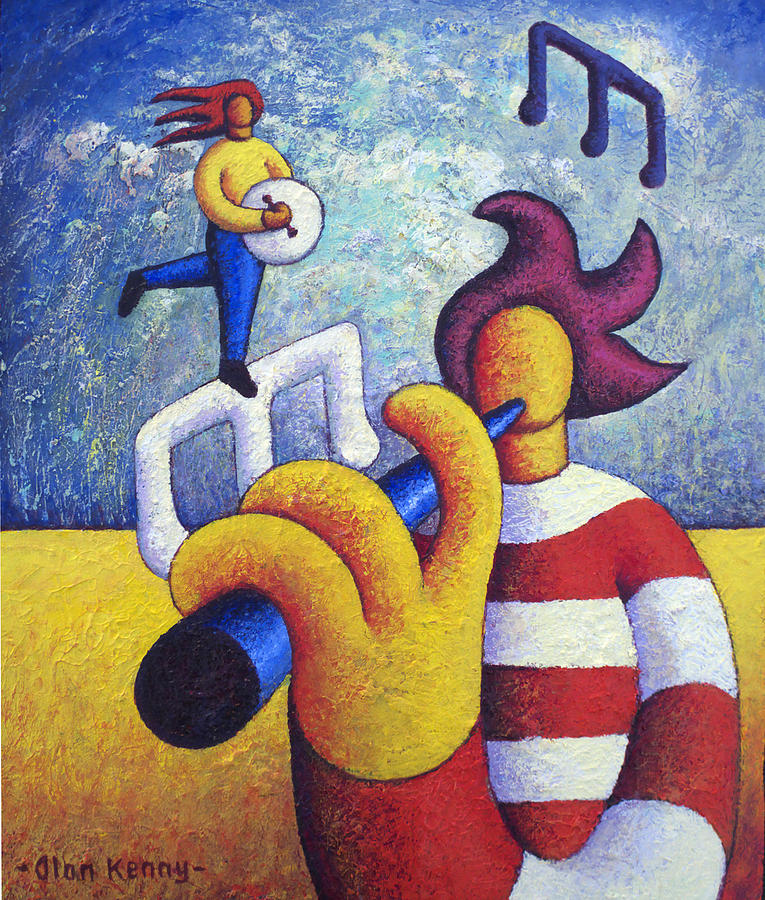  Two soft musicians with musical notes Painting by Alan Kenny