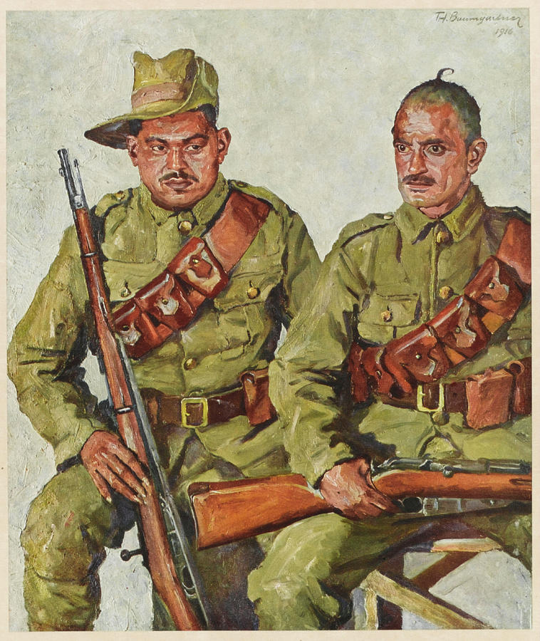 Ww1 Drawing -  Two Soldiers From The Garhwal  Region by Mary Evans Picture Library