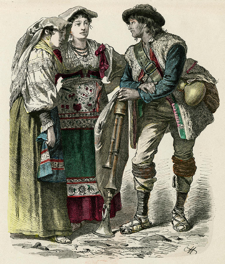 Two Women From Genzano And A Piper Drawing by Mary Evans Picture ...